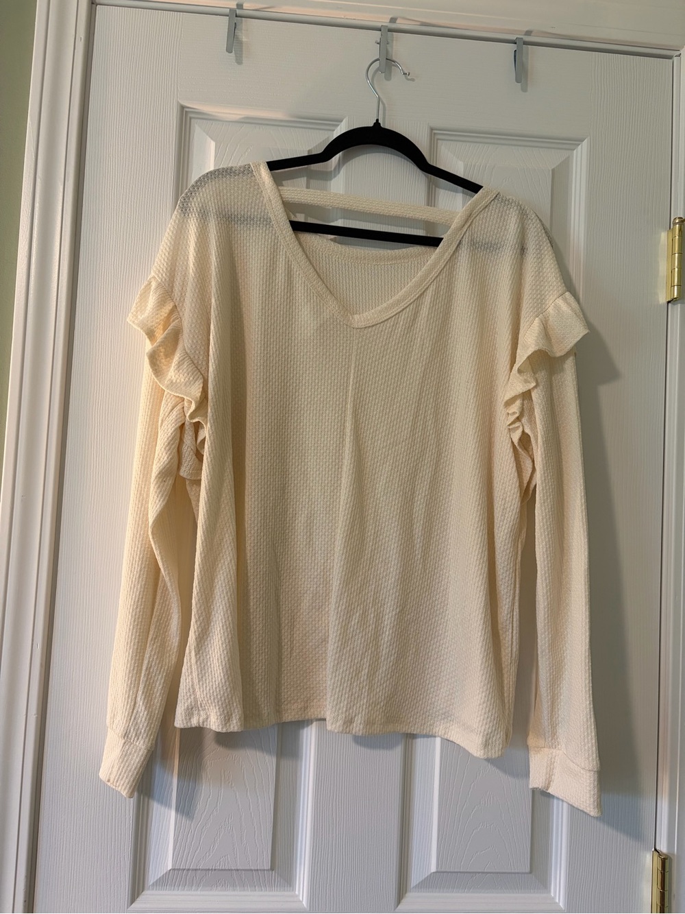 Cream Ruffle-Trim Long Sleeve Top - Picture 2 of 3
